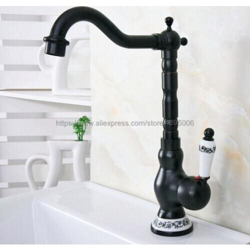 Basin Faucets Black Brass Bathroom Sink Mixer Deck Mounted Single Handle Single Hole WC Bathroom Faucet Hot and Cold Tap Bnf657
