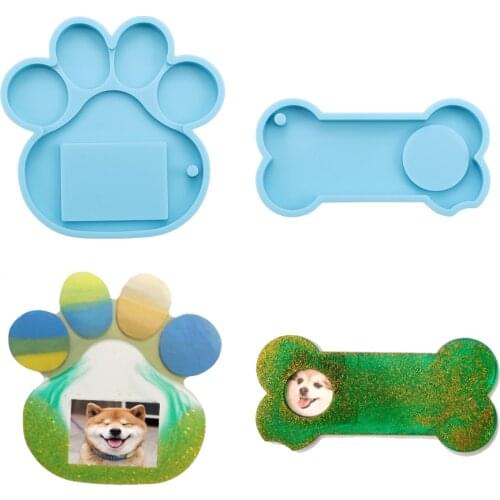 Dog Paw Bone Pendants Silicone Mold Cat Pet Photo Hanging Tag Epoxy Resin Molds For DIY UV Jewelry Handmade Crafts Making Tool