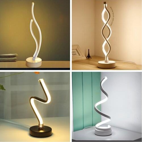 Modern Minimalist Table Lamp LED Spiral Lamp Acryl Desk Lamp USB Bedroom Night Light Living Room Home Lighting EU UK Plug