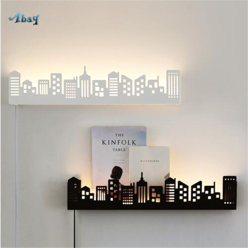 Modern Creative Shelves Wall Lamps for Living Room Bedroom Study Cafe Iron Art City High-rise Shape Wall Sconce Light Fixture