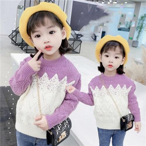 Girl Sweater Kids Baby Outwear Tops 2021 Splicing Fleece Thicken Warm Winter Autumn Knitting Pullover Flexible Children Clothing
