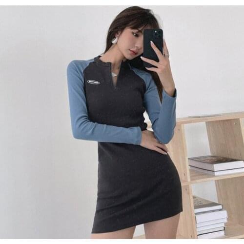 BETHQUENOY Dark Gray Dress Midi Slim Zipper Dresses For Women Cotton Casual Slim Clothes 2021 Autumn Dames Vestidos De Fiesta