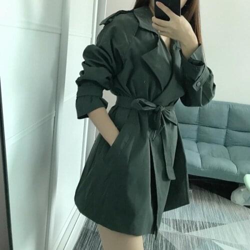 Coat Womens Hot Sale Spring Windbreaker Trench Vintage Outerwear Basic Jackets With Sashes High Waist Cloak