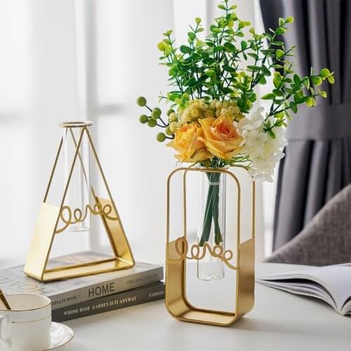 Gold Iron Frame Vase Minimalism Nordic Flower Stand Family Flower Bottle Ornament Christmas Decoration Pot Holder Home Decor
