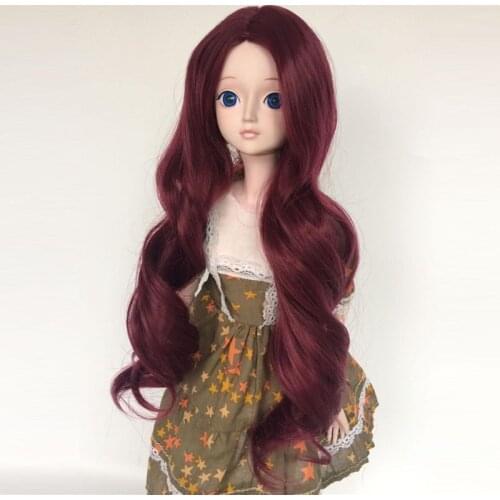 BJD SD 1/3 1/4 1/6 baby male and female baby false hair wig cover wig wine red medium parting long curly hair 24 color