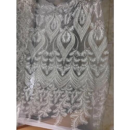 High grade tulle lace African French fabric with full beads embroidery cord lace SYJ-66689 for party dress