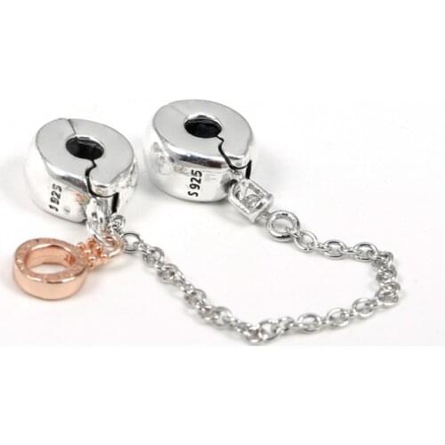 Genuine 925 Sterling Silver Bead Dangling Crown O Safety Chain Charm Fit Women fashion Bracelet & Necklace Diy Jewelry