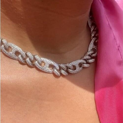 High quality 8mm width iced out hip hop bling cz women jewelry 5A cubic zirconia miami cuban link chain curb choker necklace