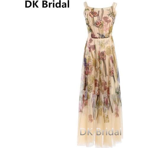 Robe de soiree Elegant Tulle Prom Dresses Handmade Embroidered Flowers Long Party Sling Evening Dress 2019 Formal Gowns