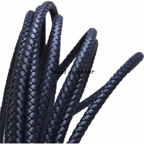 1m/lot Approx 8mm navy Round Braided Genuine Leather Cord Craft Bracelet Findings Real Cow Leather Cords Rope Diy Jewelry Making