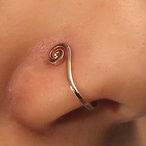 1Pcs Copper Wire Spiral Fake Piercing Nose Ring Simple Punk Gold Silver Color Clip Nose Ring Also Ear Clip Cuff Jewelry Gift
