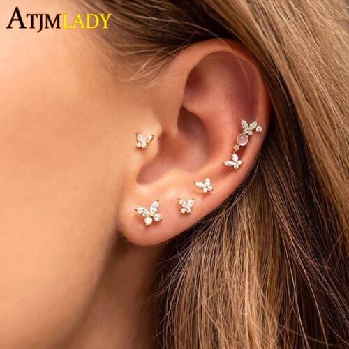 2021 New Mini Small Butterfly Stud Earring For Girl Minimal Delicate 925 Sterling Silver Minimalist Tiny Fashion Jewelry