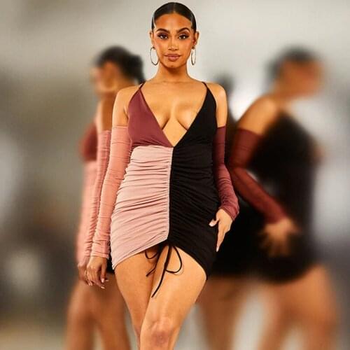 2021 Sexy Patchwork Halter Mall Goth Dress Nightclub Rave Festival Dress Women Lounge Wear Streetwear Y2K Outfits Wholesale