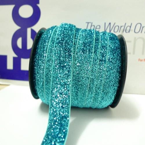25 Yards 5/8'' 16mm #13 Turquoise Elastic Glitter Ribbon Great For Foe Headbands