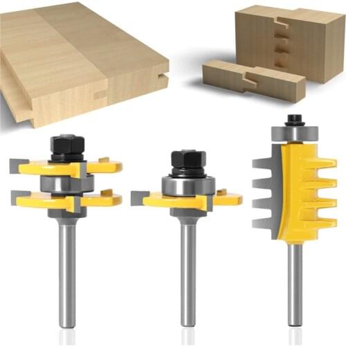 3pcs 6mm 1/4inch Shank Joint Assemble Milling Cutter Tongue & Groove T-Slot Woodworking Tool Router Bits Set