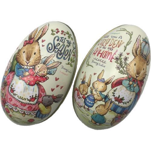 4 Pieces Easter Bunny Dress Printing Alloy Metal Trinket Tin Eggs Shaped Candy Box Tinplate Case Party Decoration
