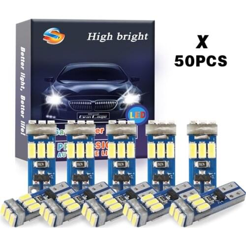 50CS Canbus T5 LED Bulbs 4014 Chip 9SMD No Error Waterproof Interior Light Wedge Tail Side Lamp Super Bright White DC 12V