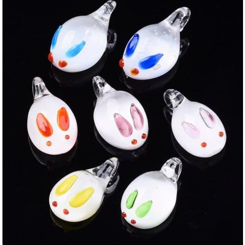 50pcs Bunny Handmade Lampwork Glass Pendants Lovely Rabbit Lampwork Charms for Necklace Jewelry Making 20~22.5x11~12.5x7~9mm