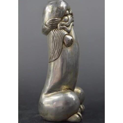 Envío Gratis plata del Tíbet o China guardián tallado Foo perros estatuas de León de los órganos genitales estatua de cabeza de