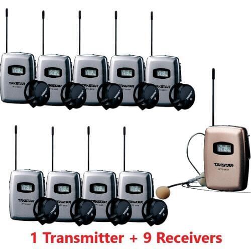 Takstar WTG-900 / WTG 900 wireless guide / talkback system for guide / training courses / museum 1 Transmitter + 9 Receivers
