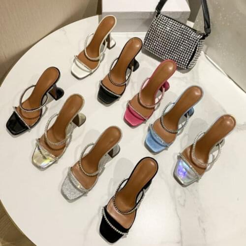 Wine Cup Heel Rhinestone Stiletto High Heels 2021 New Square Toe Strap Fairy Style Fashion Sandals for Women