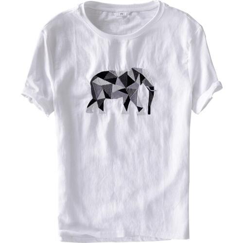 Suehaiwes brand linen t shirt men casual embroidery t-shirt mens summer white tshirt male fashion round neck t shirts camisa