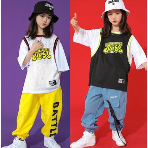 Kids Performance Hip Hop Clothing Basketball T Shirt Sport Jeans Cargo Pants for Girls Boys Concert Jazz Dance Costume Clothes