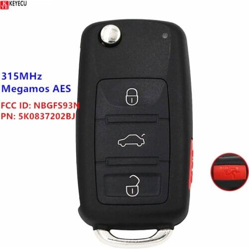For VW VolksWagen Jetta Passat 2017 2018 MQB 5K0837202BJ 315MHz Megamos AES ID88 Flip Remote Car Key Fob NBGFS93N 5K0 837 202 BJ