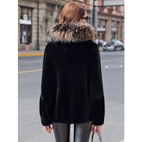 Double Faced Fur Coat Female Natural Wool Fur Coats Winter Jacket Women Raccoon Fur Collar Genuine Leather Jacket MY4462