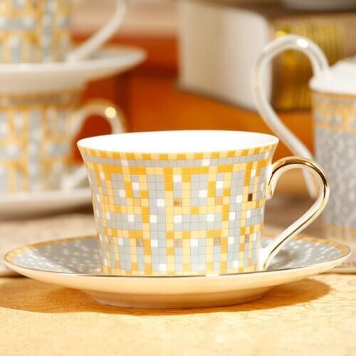 Elegant style catering bone china cup multi-style simple ceramic coffee cup and saucer dish with pattern set with safe packing