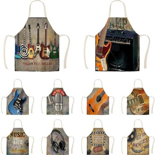 Modern Style Oil Painting Music Guitar Apron Ladies Apron Baking Apron Cooking Apron Mens Apron Cafe Kitchen Apron for Women