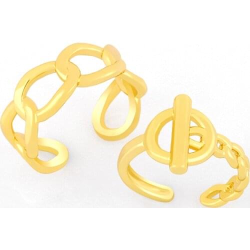 FLOLA Polished Curb Link Chain Rings For Women Gold Vermeil Cuff Open Ring Stackable Designer Jewelry Wholesale Gifts rigk19