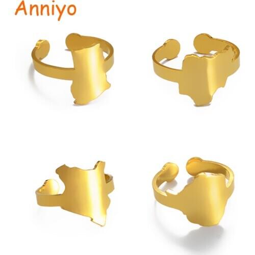 Anniyo Adjustable Ring Zimbabwe Nigeria Kenya Ghana Map Ring Jewelry for Women Girls Gold Color African Wedding Gift #206121R