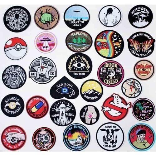 Round Black UFO Alien Eye Iron On Patches Sewing Embroidered Applique for Jacket Clothes Stickers Badge DIY Apparel Accessories