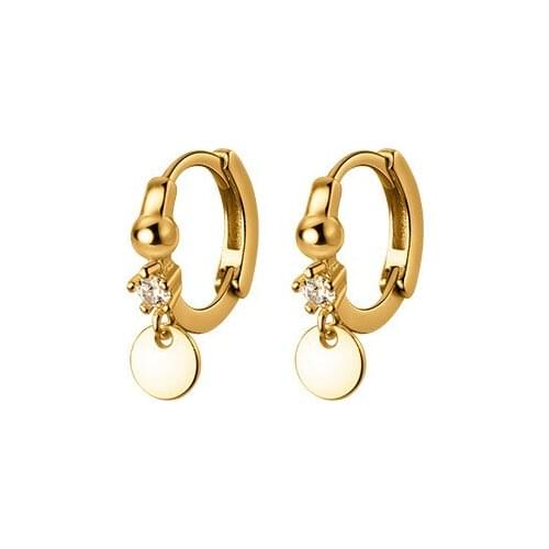 Small Cute Real. 925 Sterling Silver Fine jewelry CZ Round Coin ear hoop huggie earrings Buckle C-G9457