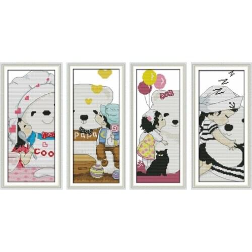 Kiss baby cross stitch kit cartoon children bear pattern counted print canvas embroidery DIY handmade needlework supplies plus