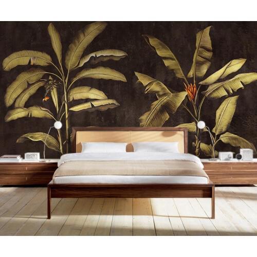 Bacaz Double Trees wall paper Mural for Bedroom Background Banana Leaf Wallpaper Bedroom Decor 3d Leaf Stickers