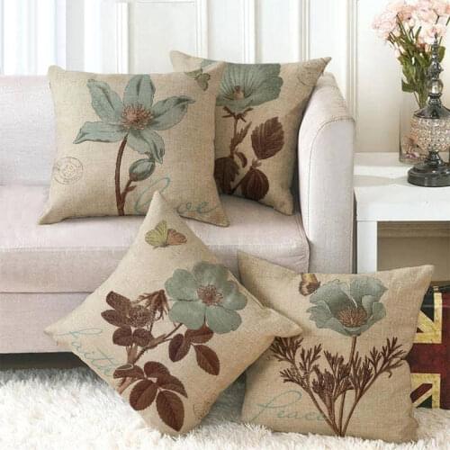 Flower pattern Cotton Linen Cushion Cover Vintage Style Flowers Pattern Pillowcase Waist Throw Pillows Cover Home decor 45x45