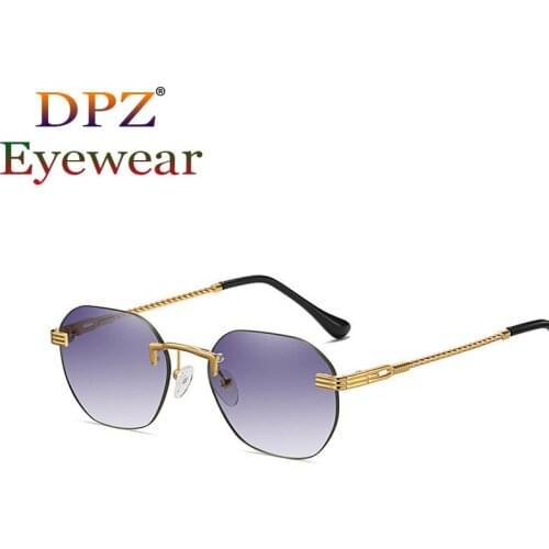 2021 New fashion mens metal frameless sunglasses trendy womens small frame gradient metal multicolor sunglasses Oculos De Sol