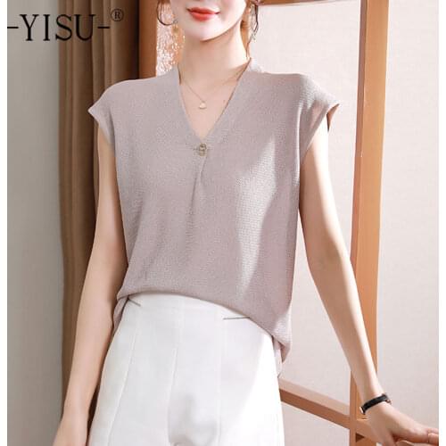 YISU 2021 New Women Simple summer Thin section Sweater O-Neck Female Casual Jumper Solid color SleevelessKnitted Pullover
