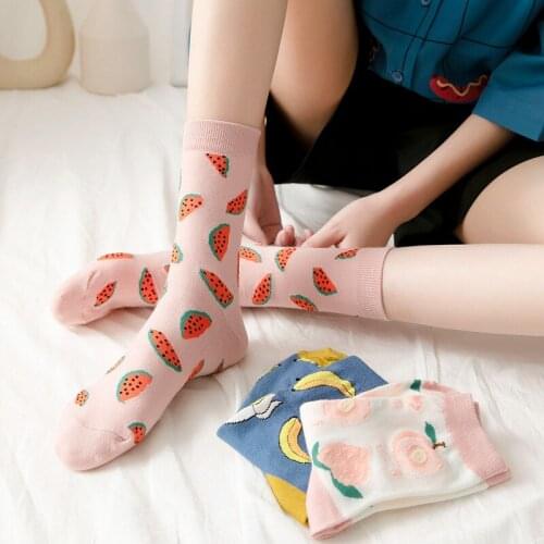 New Summer Cartoon Fruit Cotton Watermelon Lemon Strawberry Banana Avocado Women Korean Version of Socks Fashion Street Socks