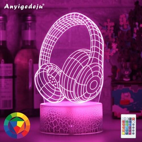 New LED 3D Headphones NightLight Acrylic Night lamp Light Luminary With Touch And Remote Lamps Lights Kids Decoration My Lights
