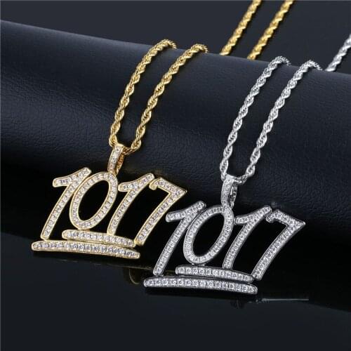 New Cubic Zircon NO 1017 Pendant Necklace Hip Hop Iced Out Crystal Jewelry For Men Fashion Hiphop Necklace Drop Shipping