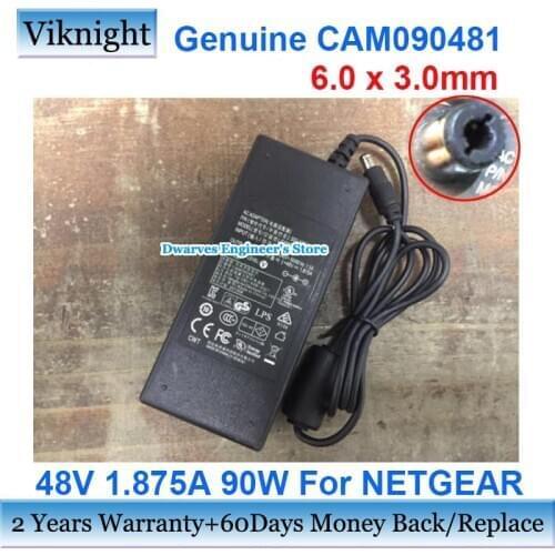 Genuine CAM090481 48V 1.875A 90W AC Adapter Charger For NETGEAR FS116P FS116 332-10553-01Power Supply 6.0 x 3.0mm