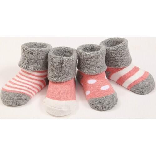 Autumn Winter Cotton Baby Socks Girls Boys Childrens Sock 1-3 Years Old Stripe Dot Terry Socks 4pair/lot