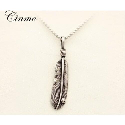 Cinmo Feather Shape Pendant Necklace Hot Movie The Hunger Games Stainless Steel Necklaces For Men Women Charm Jewelry Gift