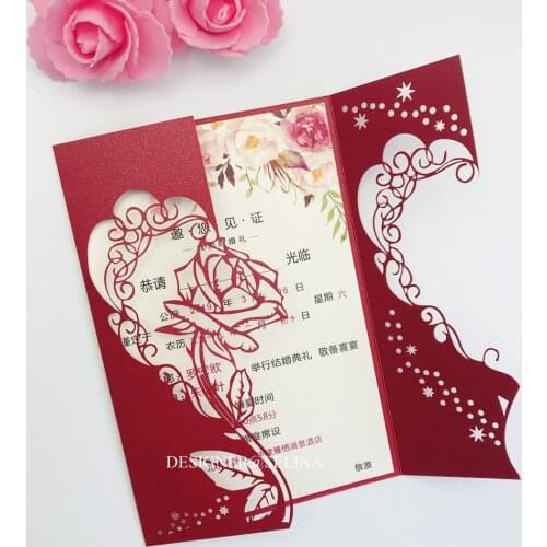 20+Rose Shimmer Laser Cut Wedding Invitation Personalized Printing Sweet Fifteen Invitations Birthday Party Invites with Envelop
