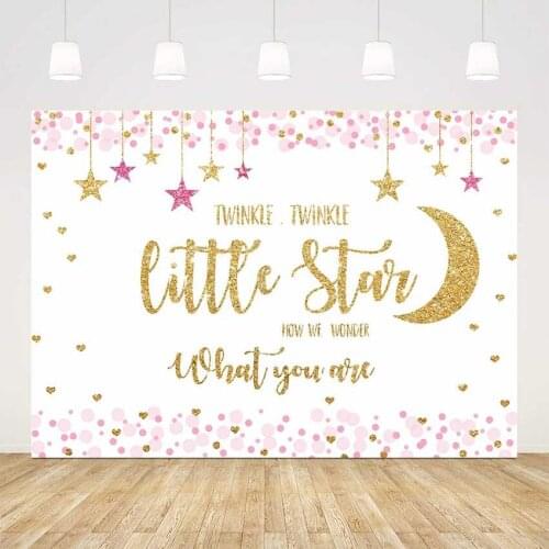 Pink baby shower backdrop twinkle twinkle little stars background for photo studio gold glitter stars photo backgrounds prop