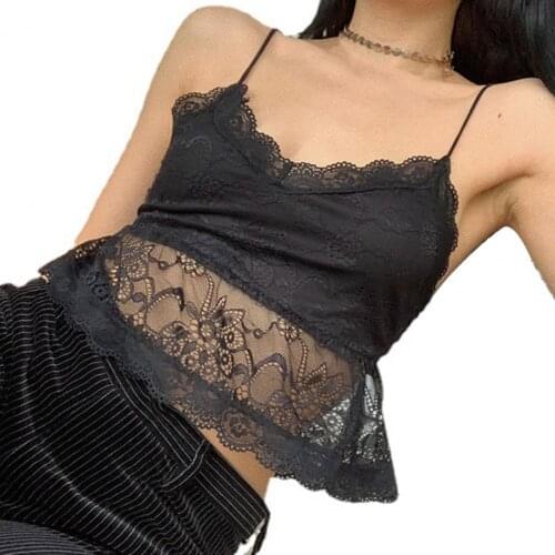 Sexy Mesh Black Camis Women Patchwork Strap V-neck Transparant Women Crop Tops Hollow Out Front Summer Clubwear Female