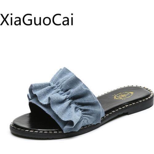 Ruffled Women Slippers Summer 2019 New Student Fashion Beach Flat Slippers Shoes Outdoors Slides
